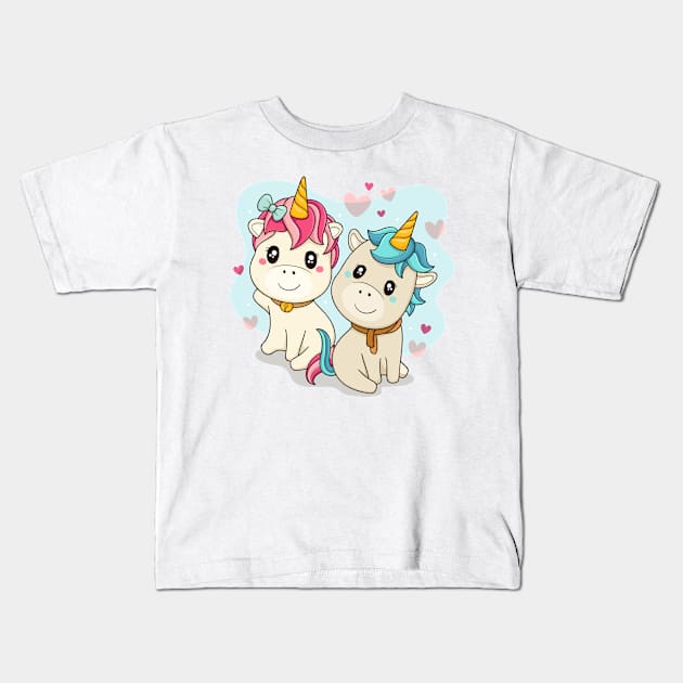 Cute unicorn couple Kids T-Shirt by Thumthumlam